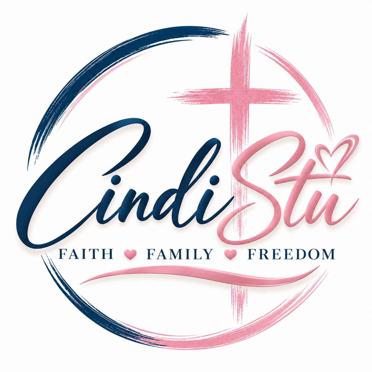 CindiStu logo with a cross and the words Faith, Family, Freedom
